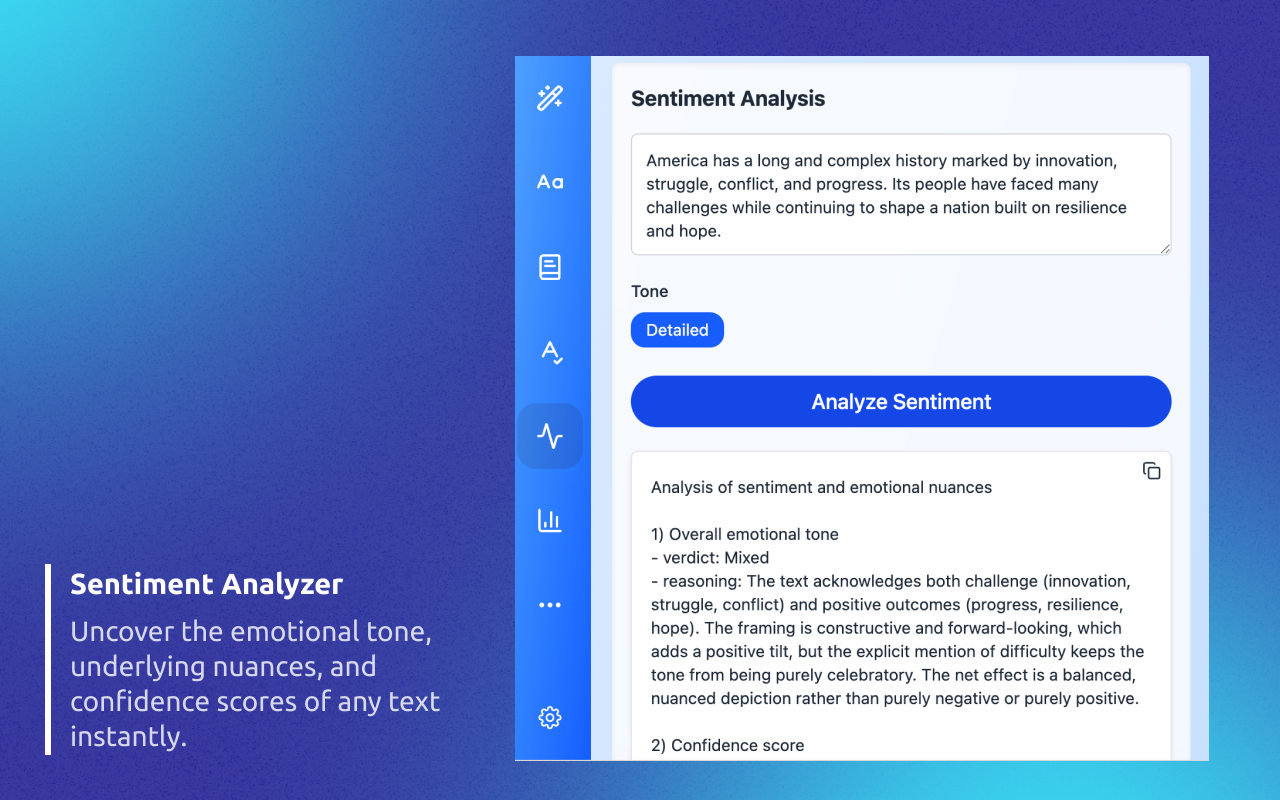 Sentiment Analysis: Analyze the tone and sentiment of your text to understand its emotional impact. — preview 5